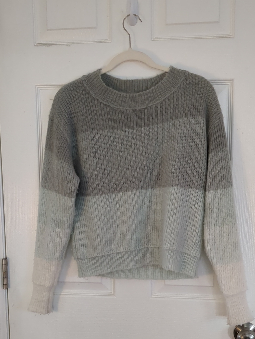 Free People Striped Crewneck Sweater in Gray, Icy Blue & Cream
